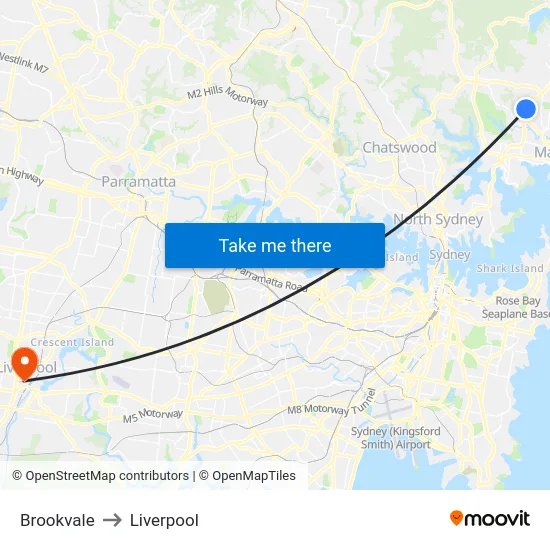 Brookvale to Liverpool map