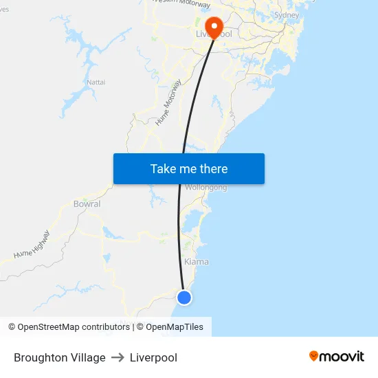 Broughton Village to Liverpool map