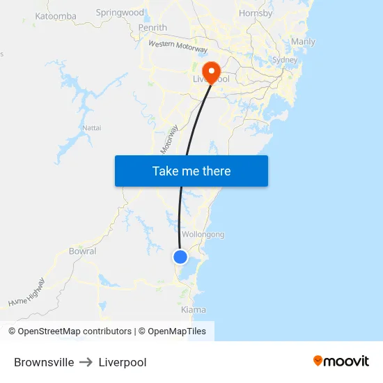 Brownsville to Liverpool map