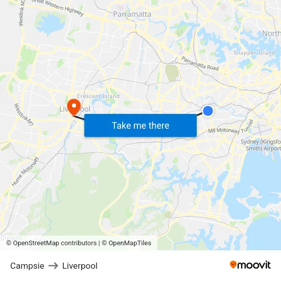 Campsie to Liverpool map