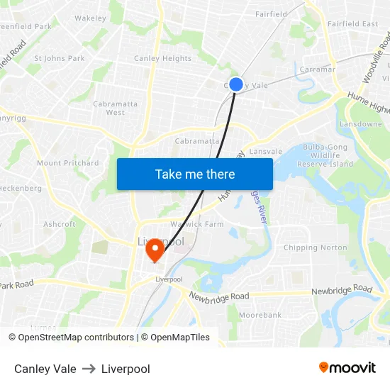 Canley Vale to Liverpool map