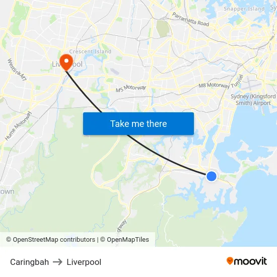 Caringbah to Liverpool map