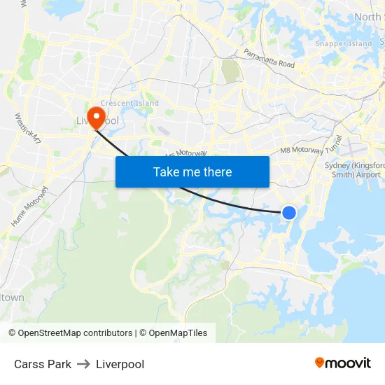 Carss Park to Liverpool map