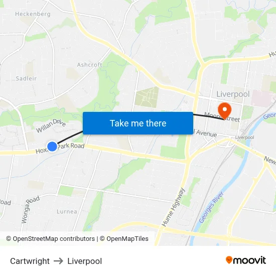 Cartwright to Liverpool map
