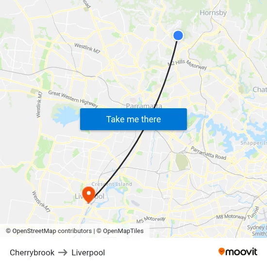 Cherrybrook to Liverpool map