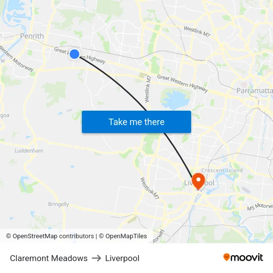 Claremont Meadows to Liverpool map