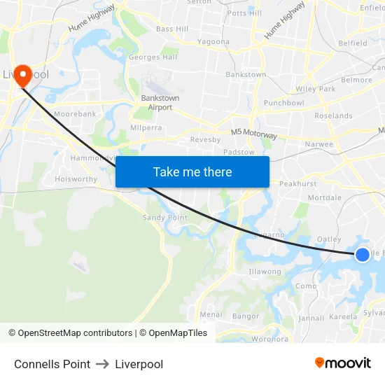 Connells Point to Liverpool map