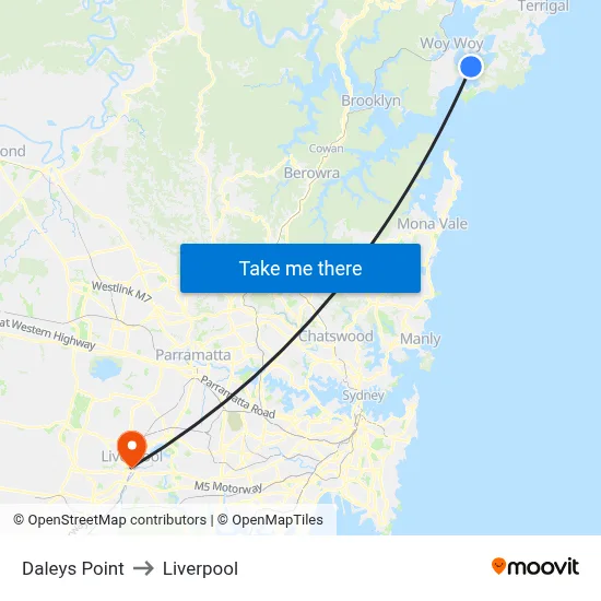 Daleys Point to Liverpool map