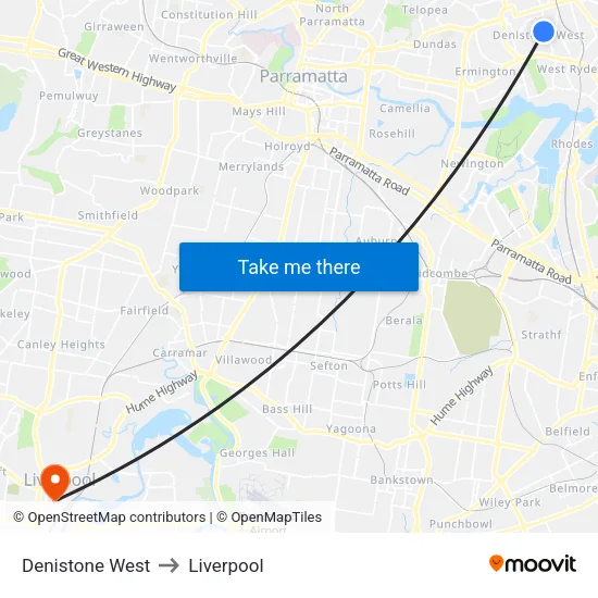 Denistone West to Liverpool map