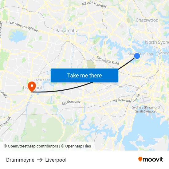 Drummoyne to Liverpool map
