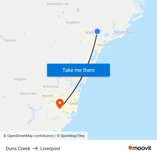 Duns Creek to Liverpool map