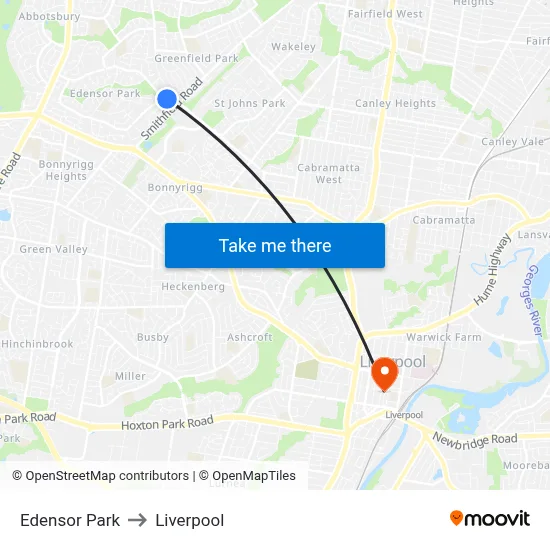 Edensor Park to Liverpool map