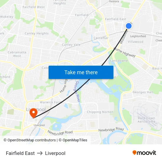 Fairfield East to Liverpool map