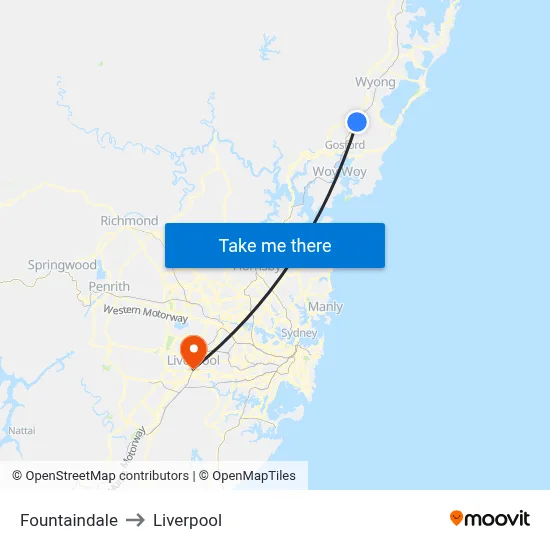 Fountaindale to Liverpool map