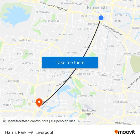 Harris Park to Liverpool map
