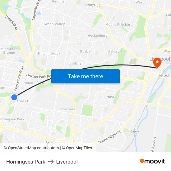Horningsea Park to Liverpool map