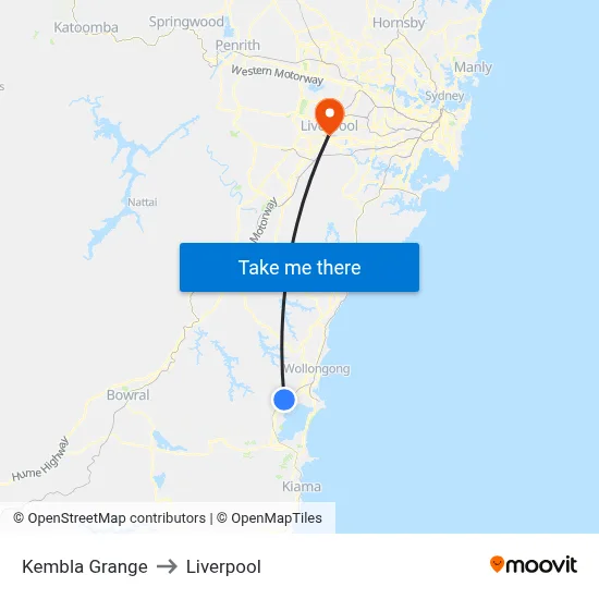 Kembla Grange to Liverpool map