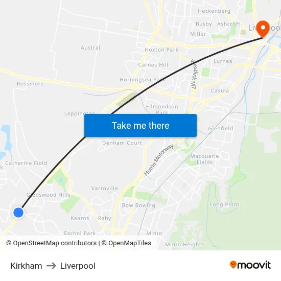 Kirkham to Liverpool map