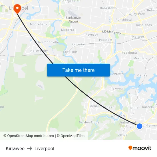 Kirrawee to Liverpool map