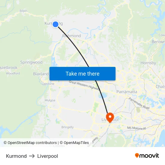 Kurmond to Liverpool map
