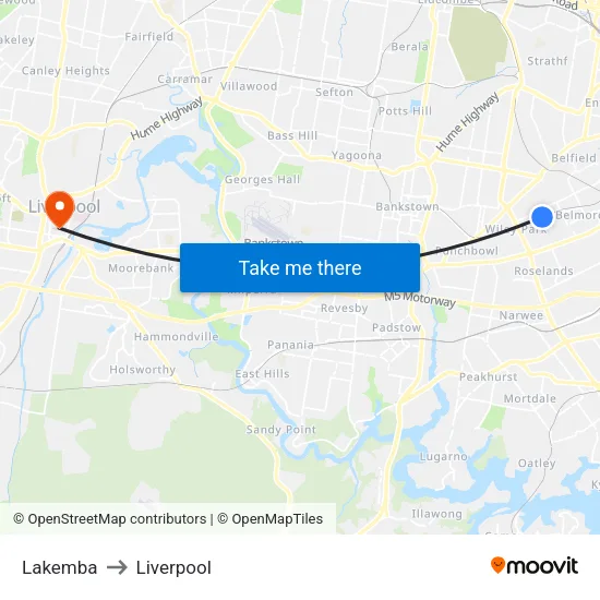 Lakemba to Liverpool map