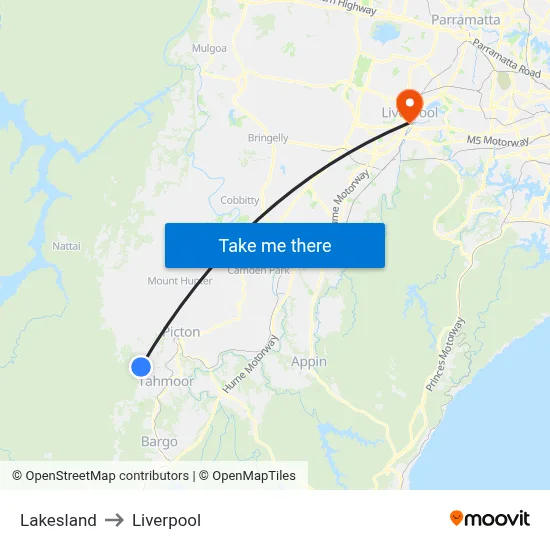 Lakesland to Liverpool map