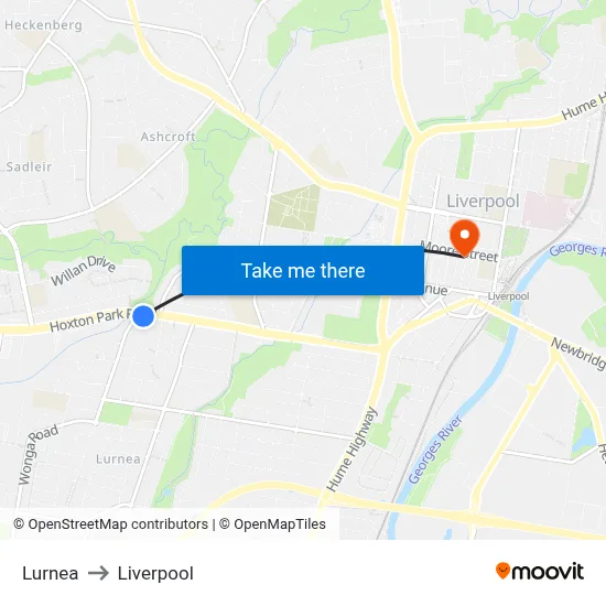 Lurnea to Liverpool map