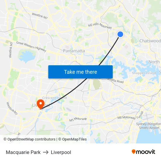 Macquarie Park to Liverpool map