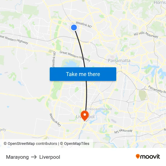 Marayong to Liverpool map