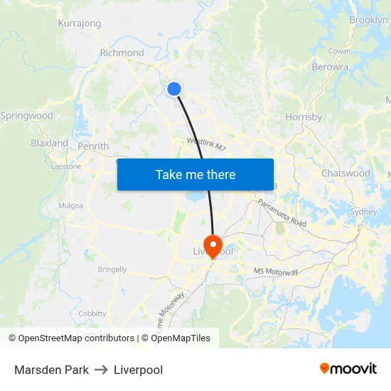 Marsden Park to Liverpool map