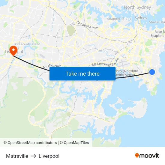 Matraville to Liverpool map