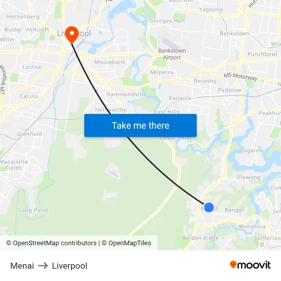 Menai to Liverpool map