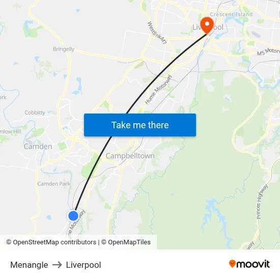 Menangle to Liverpool map