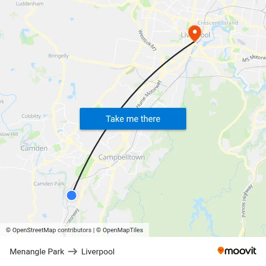 Menangle Park to Liverpool map