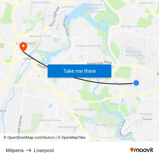 Milperra to Liverpool map