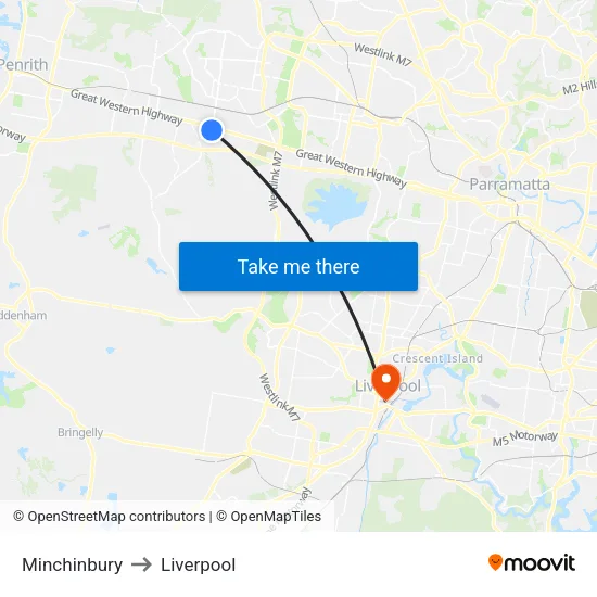 Minchinbury to Liverpool map