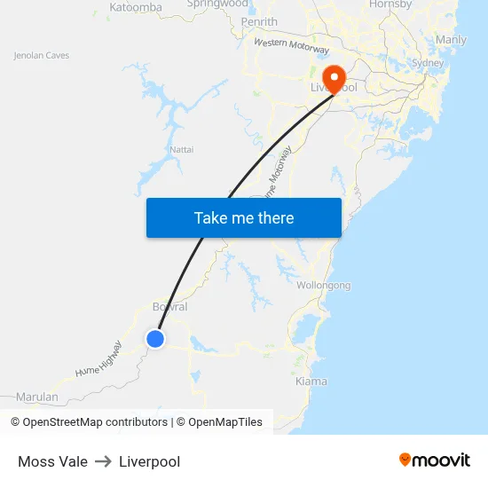 Moss Vale to Liverpool map