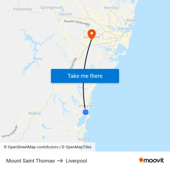 Mount Saint Thomas to Liverpool map