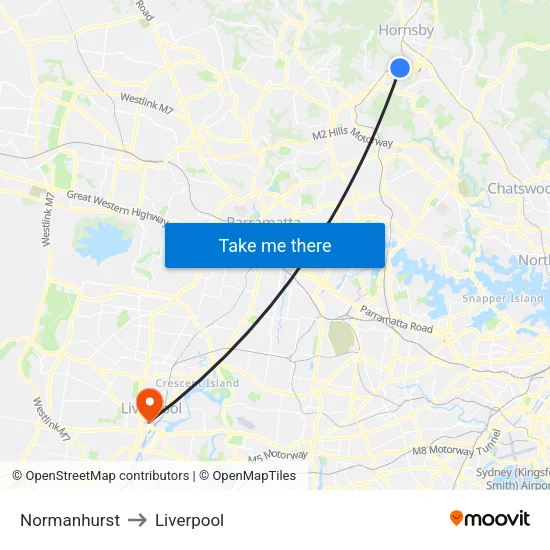 Normanhurst to Liverpool map