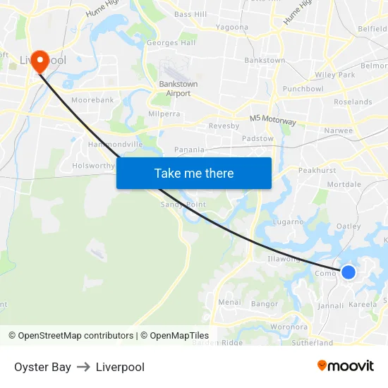 Oyster Bay to Liverpool map