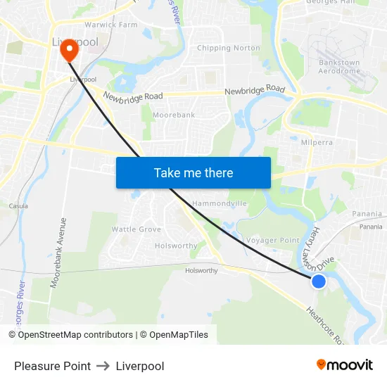 Pleasure Point to Liverpool map