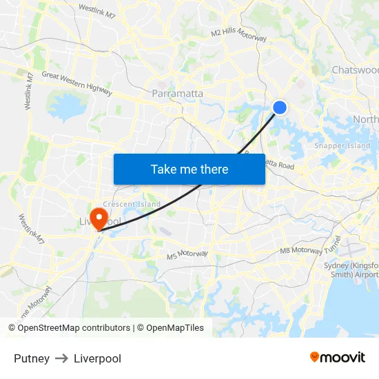 Putney to Liverpool map