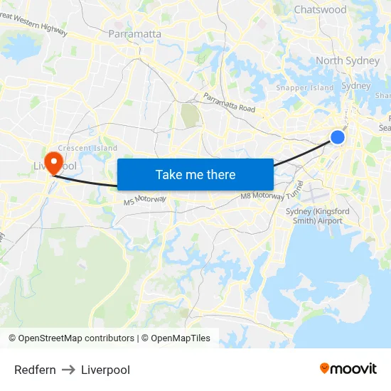 Redfern to Liverpool map