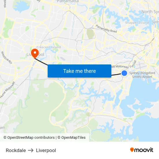 Rockdale to Liverpool map