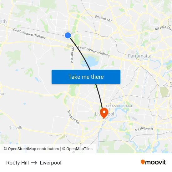 Rooty Hill to Liverpool map
