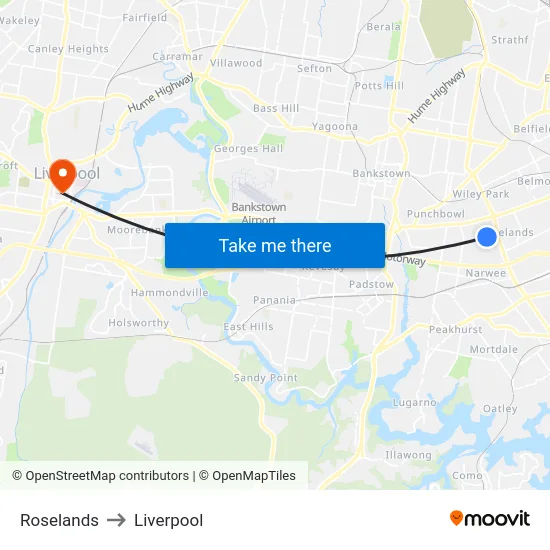 Roselands to Liverpool map