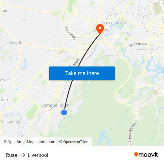 Ruse to Liverpool map