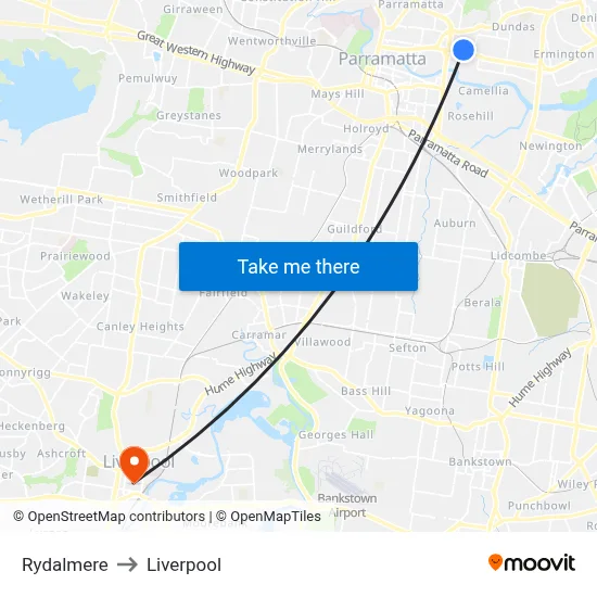 Rydalmere to Liverpool map