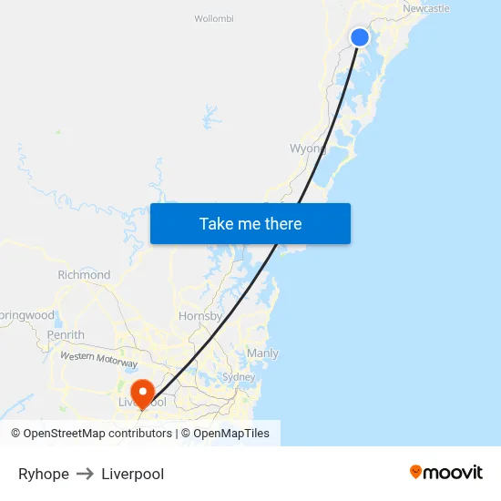 Ryhope to Liverpool map