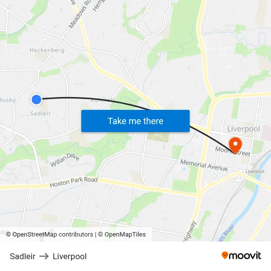 Sadleir to Liverpool map